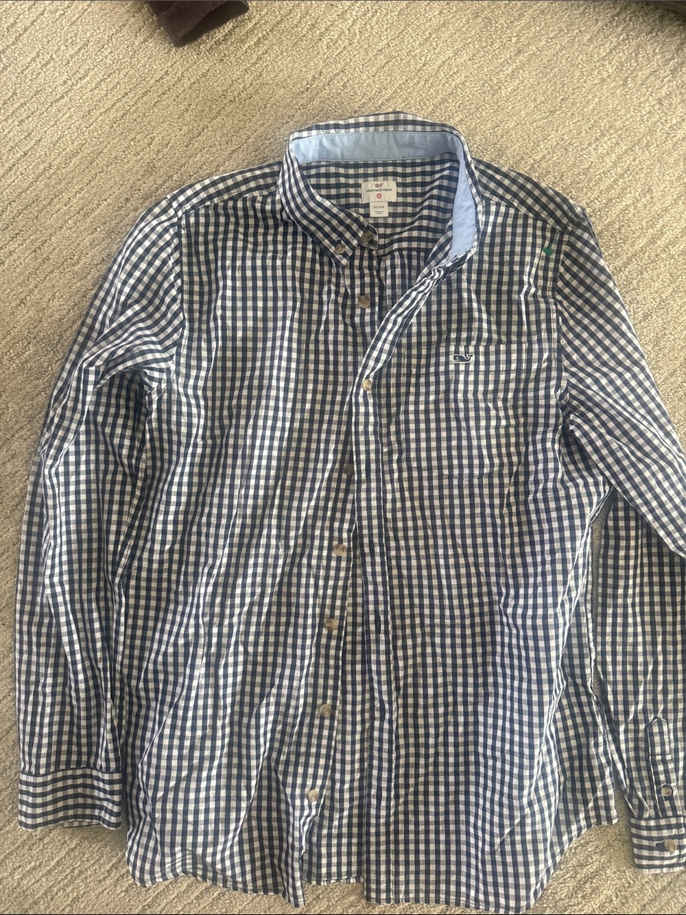 Vineyard Vines Navy & White Gingham Button-Down XL-14